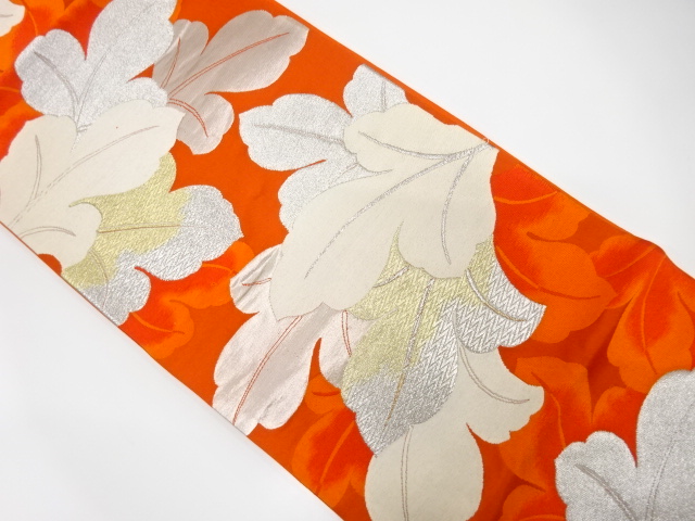 JAPANESE KIMONO / ANTIQUE FUKURO OBI / SILK / WOVEN LEAVES